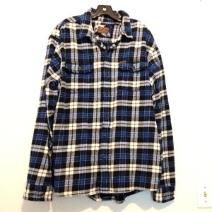 Orvis Blue White Plaid Button Pockets 100% Cotton Thick Shacket Jacket sz XL